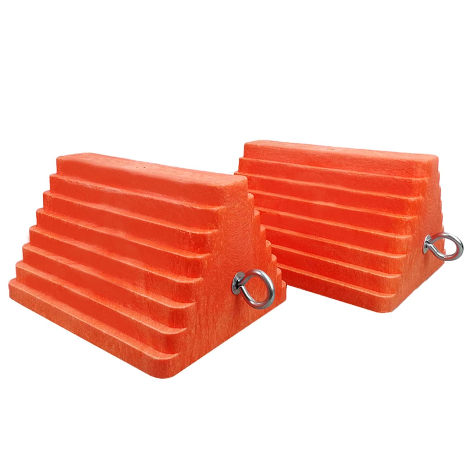 ROBLOCK 2 Pack Wheel Chocks Heavy Duty Orange with Eyebolt