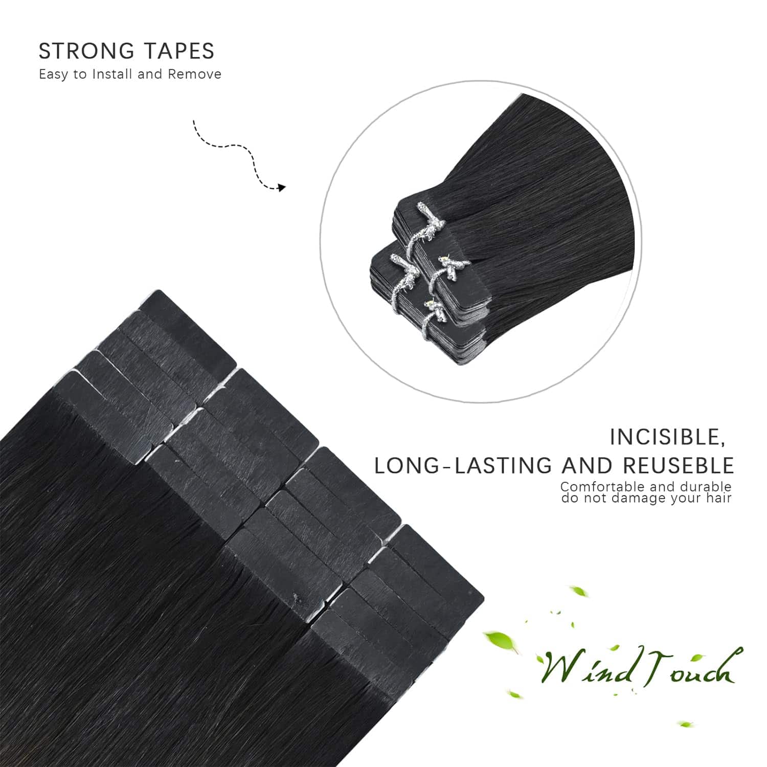 WindTouch Extensiones de Cabello en Cinta Balayage Negro - Imagen 4