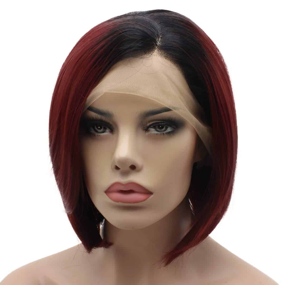 Peluca Sintética de Encaje Frontal Recta Corta de 12 - Imagen 4