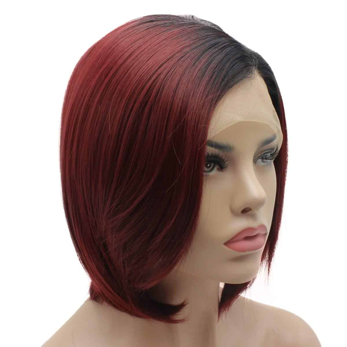 Peluca Sintética de Encaje Frontal Recta Corta de 12 - Imagen 5