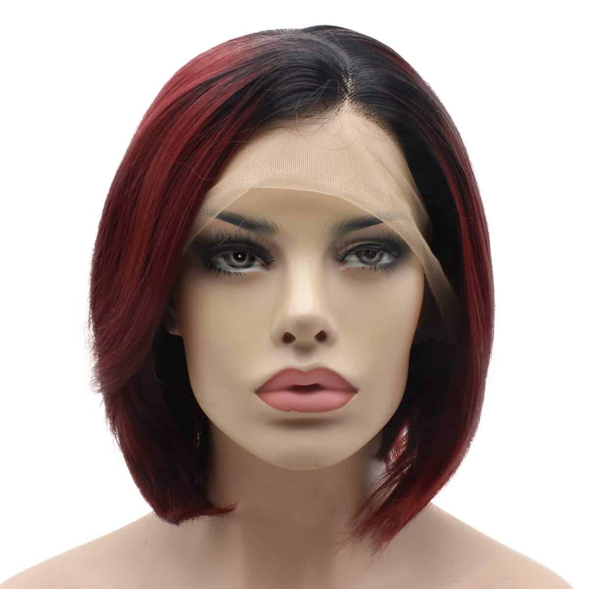 Peluca Sintética de Encaje Frontal Recta Corta de 12