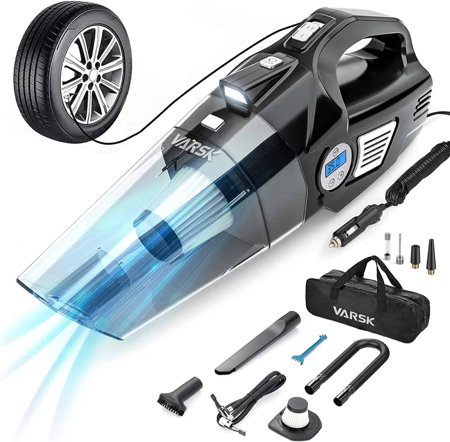 Aspiradora de Coche VARSK 4 en 1 de Alta Potencia, Inflador