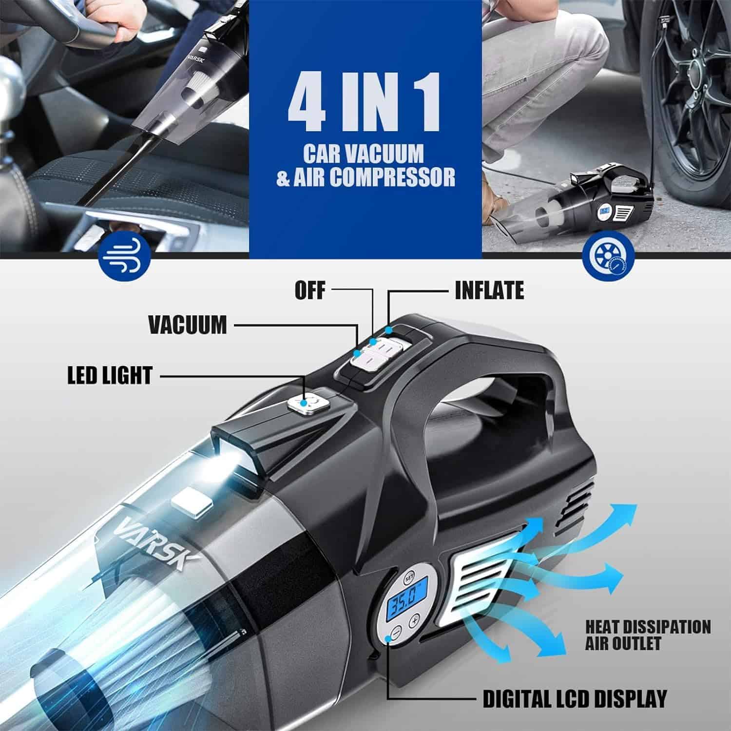 Aspiradora de Coche VARSK 4 en 1 de Alta Potencia, Inflador - Imagen 3