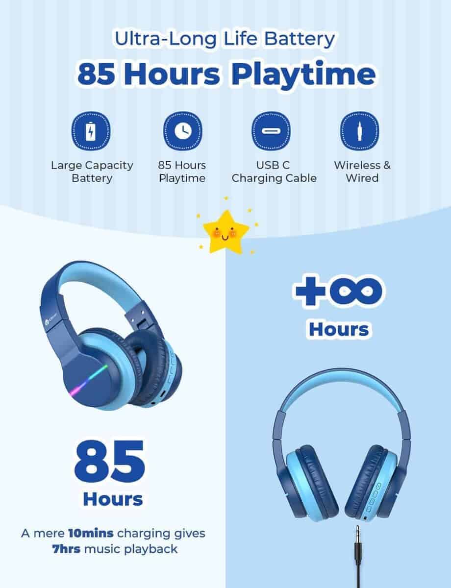 Audífonos inalámbricos para niños iClever BTH12, luces LED - Imagen 5