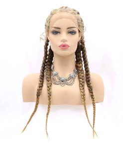 Pelucas de Encaje Frontal Sintético de Caja Trenzada Ombre