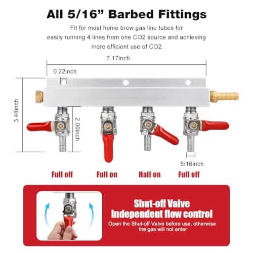 Ferroday 4 Way Gas Manifold 5/16" Barbed Integrated Check - Imagen 4