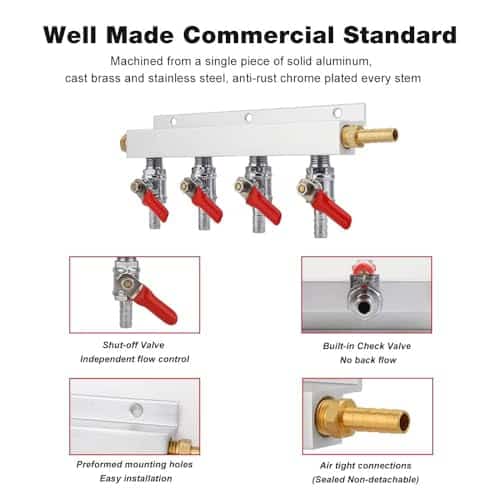 Ferroday 4 Way Gas Manifold 5/16" Barbed Integrated Check - Imagen 5