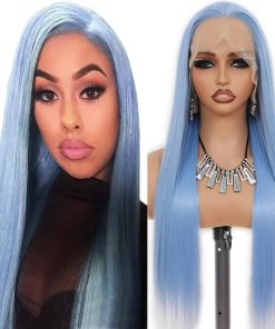 Pelucas de Encaje Frontal Azul Claro Maycaur Largas y Lisas