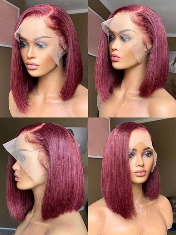 Pelucas de Bob de Cabello Humano de Color 99j Borgoña 8" - Imagen 4