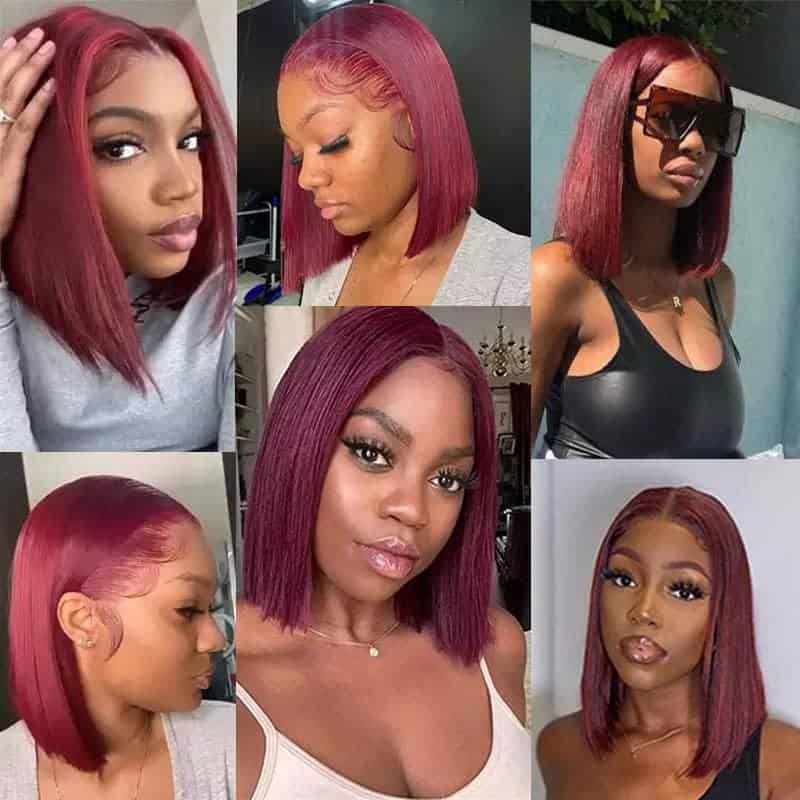 Pelucas de Bob de Cabello Humano de Color 99j Borgoña 8" - Imagen 8