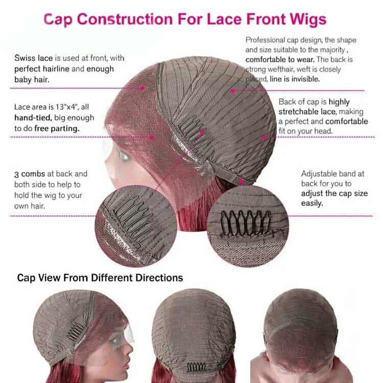 Pelucas de Bob de Cabello Humano de Color 99j Borgoña 8" - Imagen 9