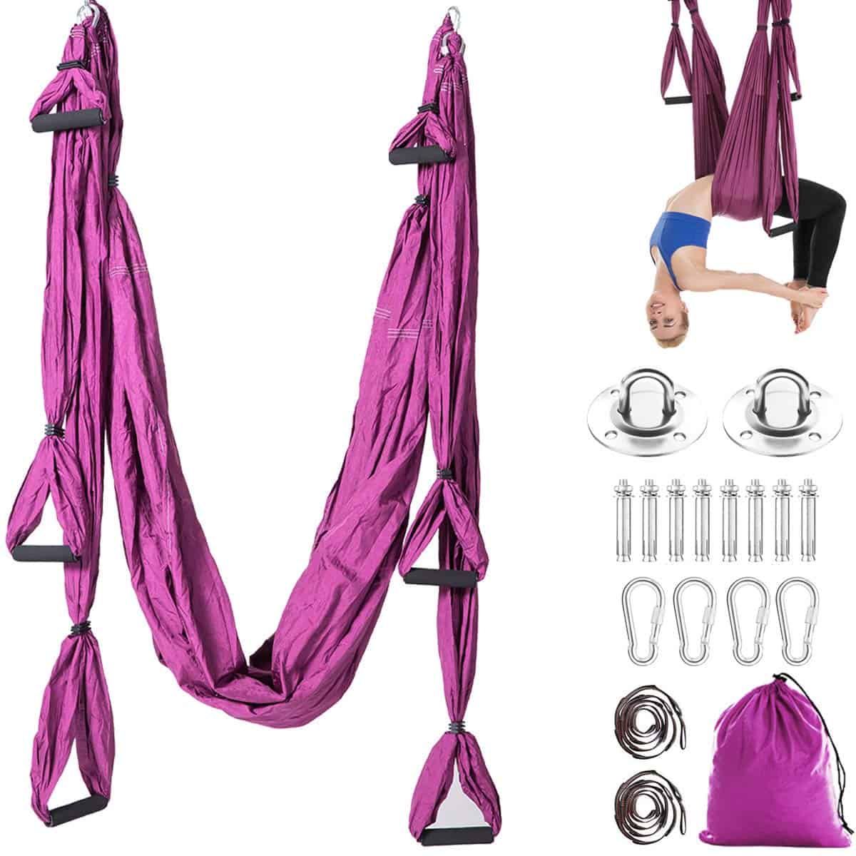 Set de Columpio de Yoga Aéreo Trapecio -Morado Profundo
