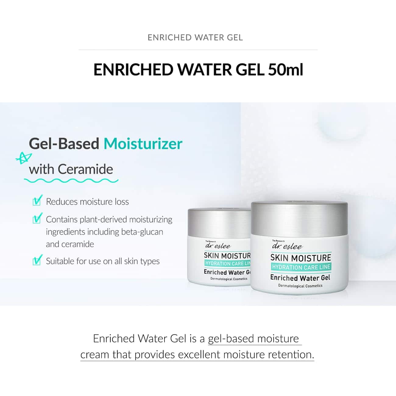dr. eslee Enriched Water Gel 50ml | Hidratante para todo - Imagen 5
