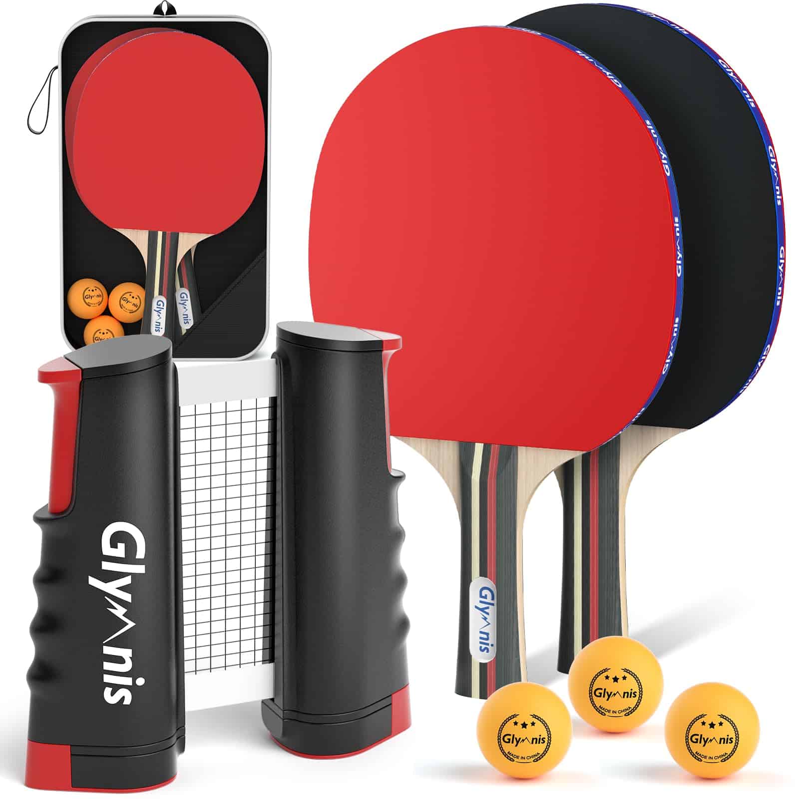 Set de Raquetas de Ping Pong Glymnis con Red Retractil,