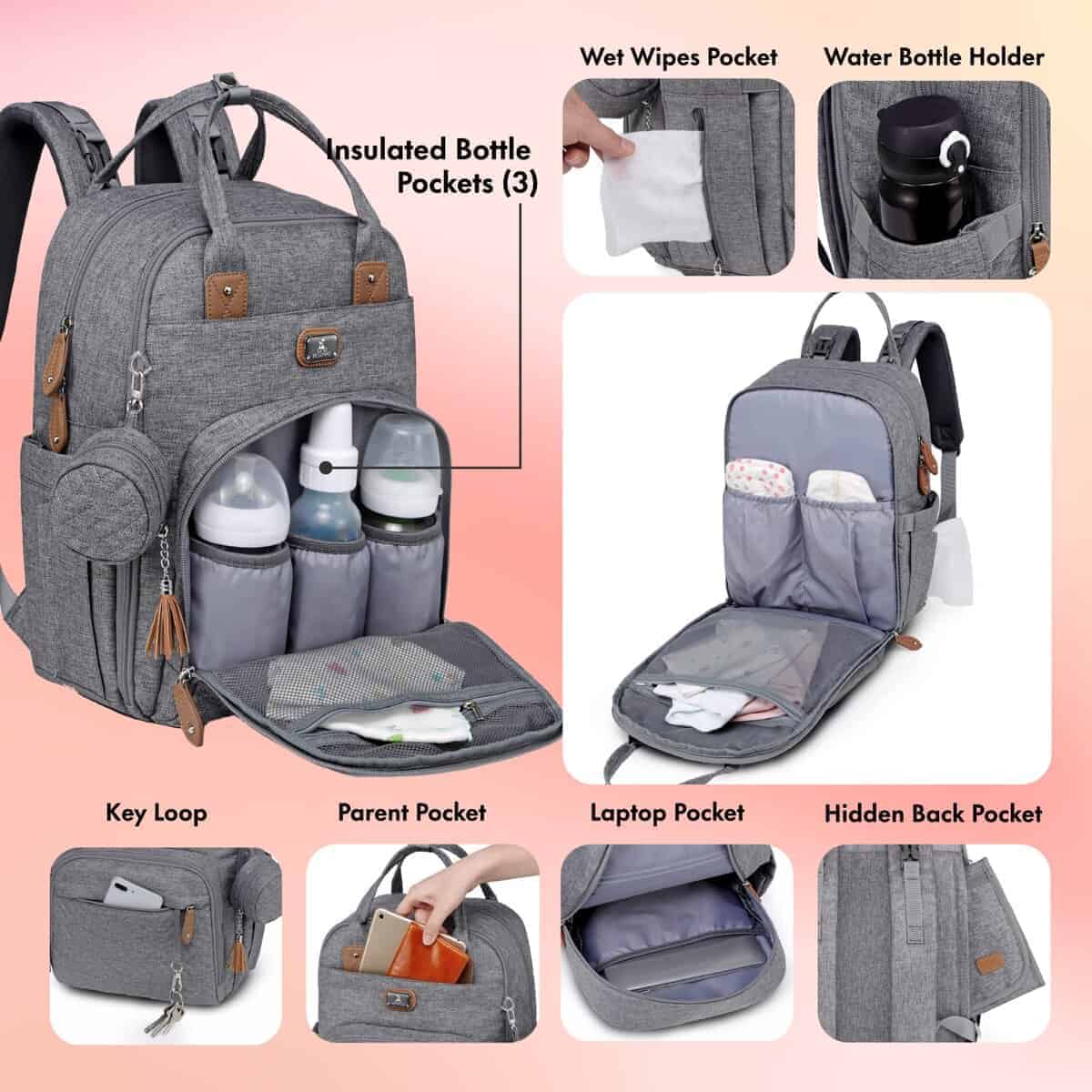 Mochila cambiador de pañales Dikaslon con almohadilla - Imagen 5