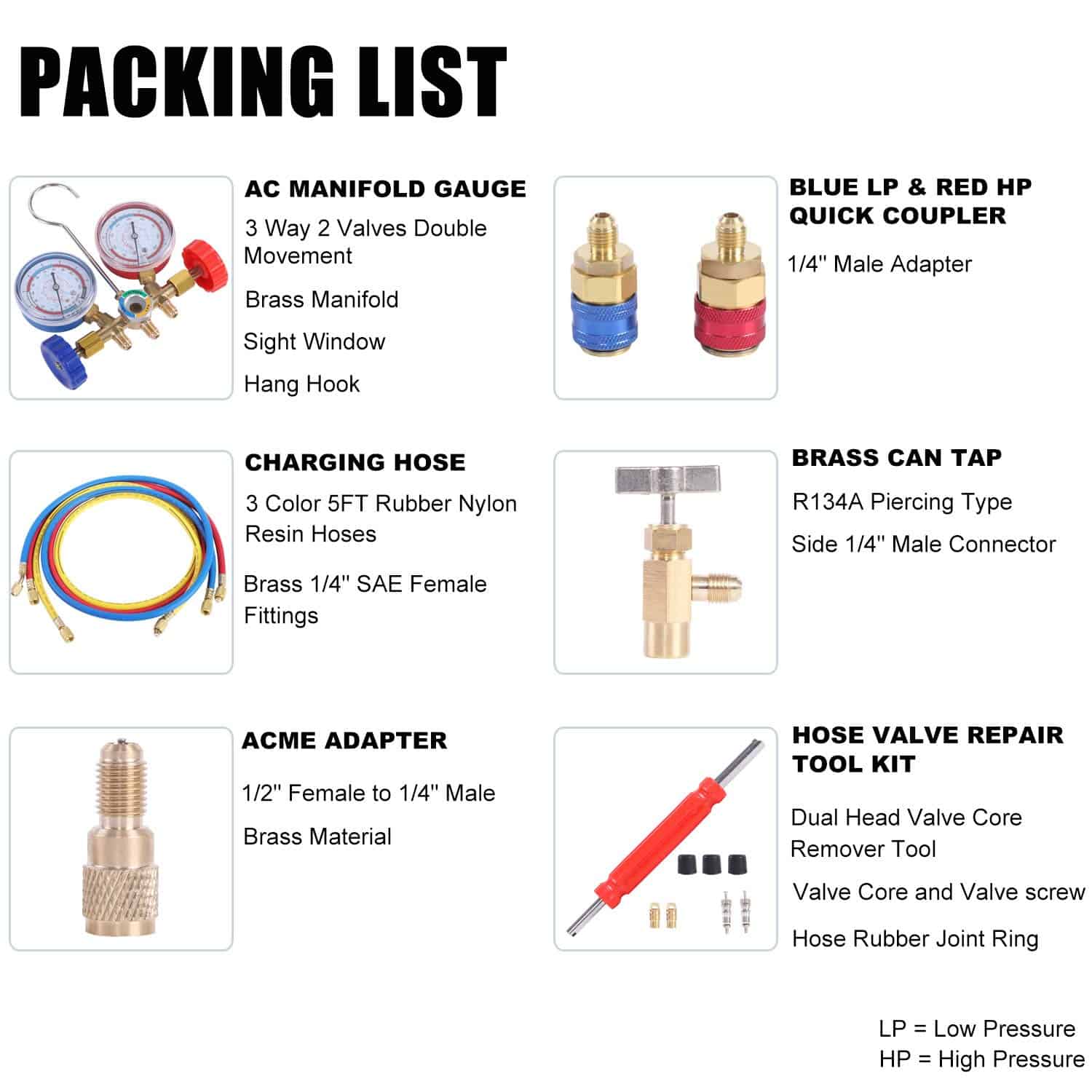 JIFETOR Juego de Manómetros de AC de 3 Vías, Herramienta de - Imagen 3