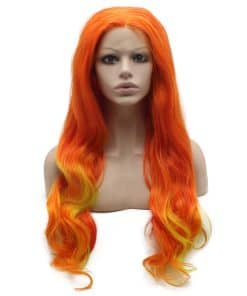 Pelucas de Cosplay de Encaje Frontal Largo Colorido Naranja