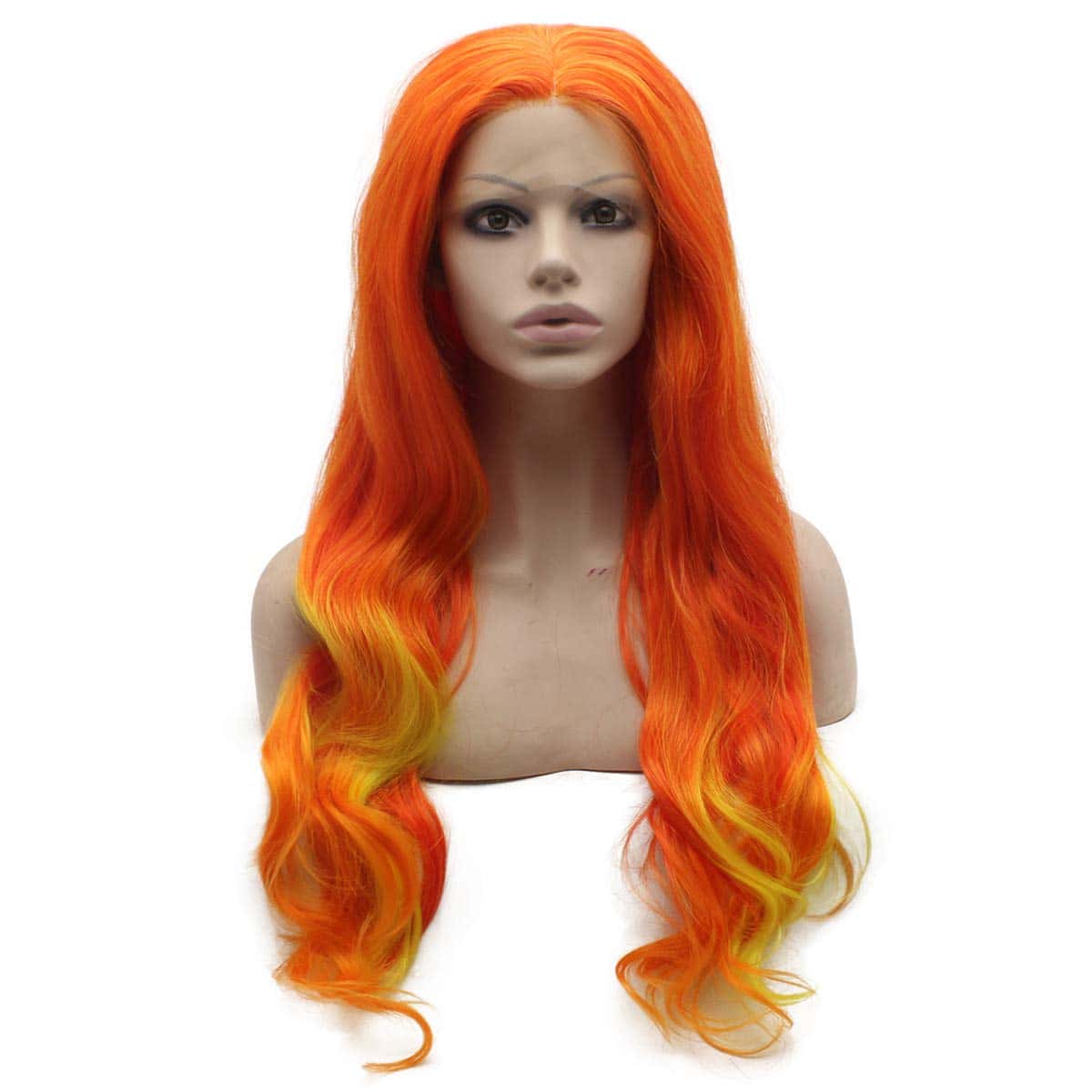 Pelucas de Cosplay de Encaje Frontal Largo Colorido Naranja