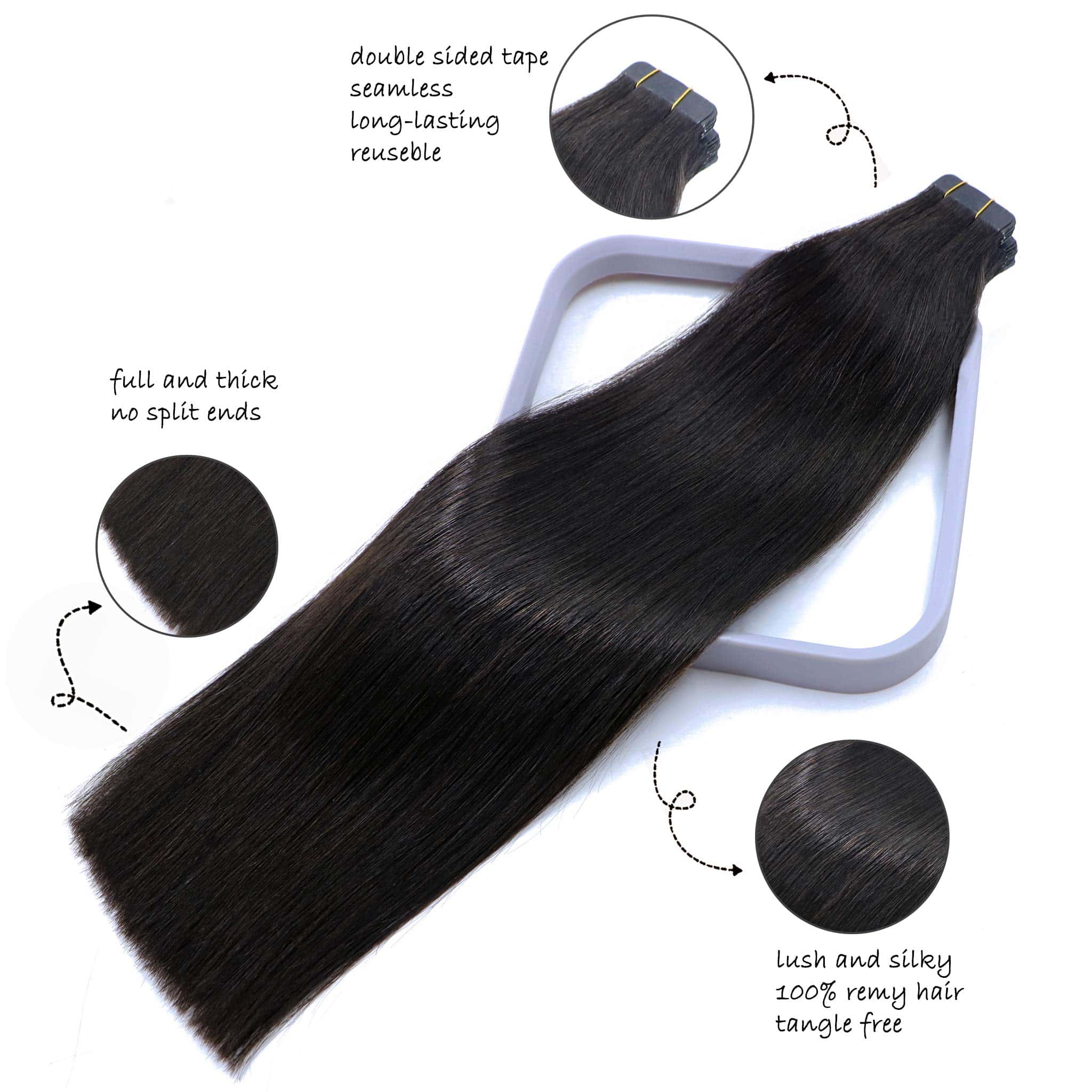Extensiones de Cabello WindTouch Tape In #1B Negro Sólido - Imagen 3