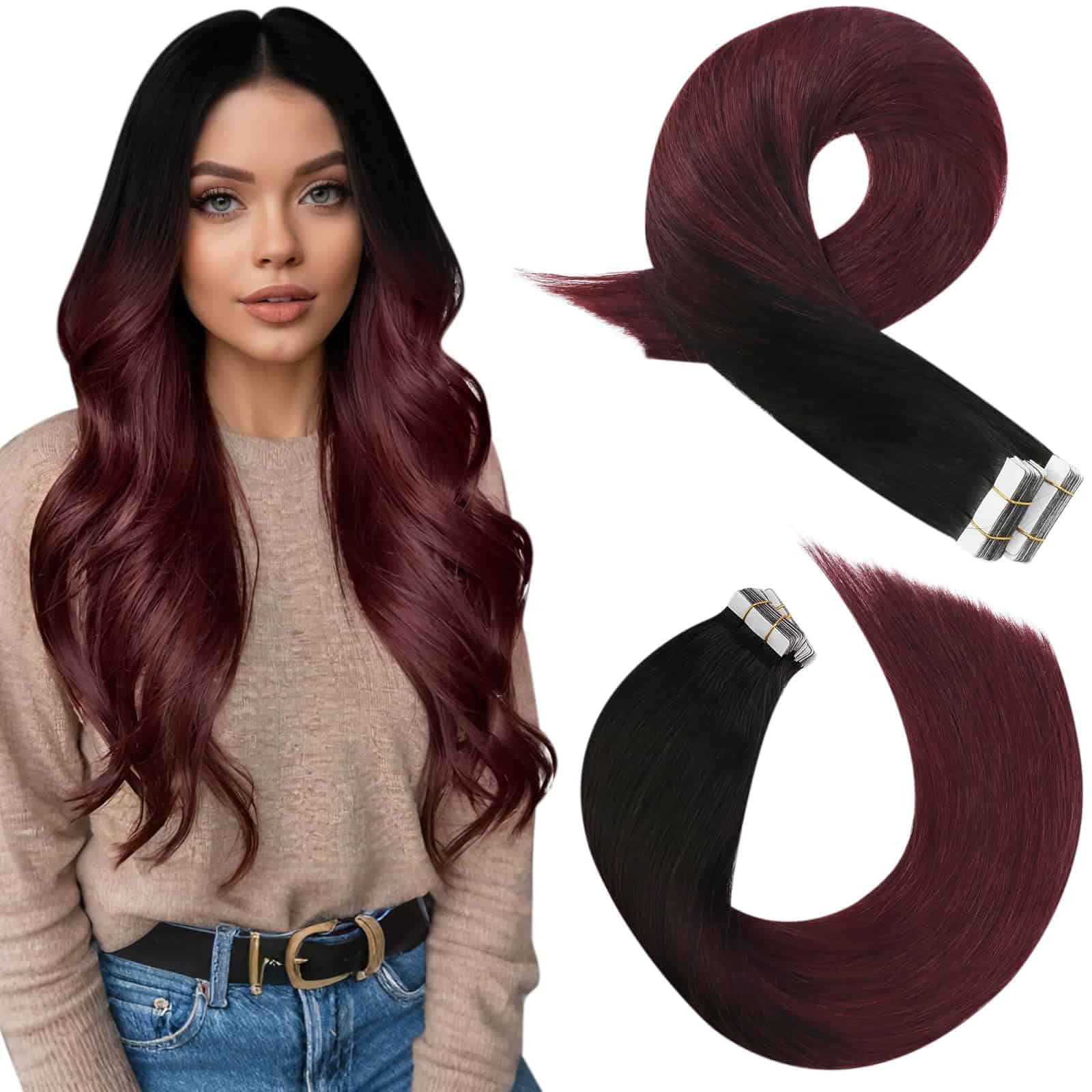 Extensiones de Cabello en Cinta Moresoo Color Vino Tinto