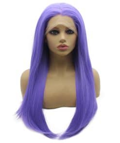 Pelucas de pelo largo y liso morado sintético con encaje