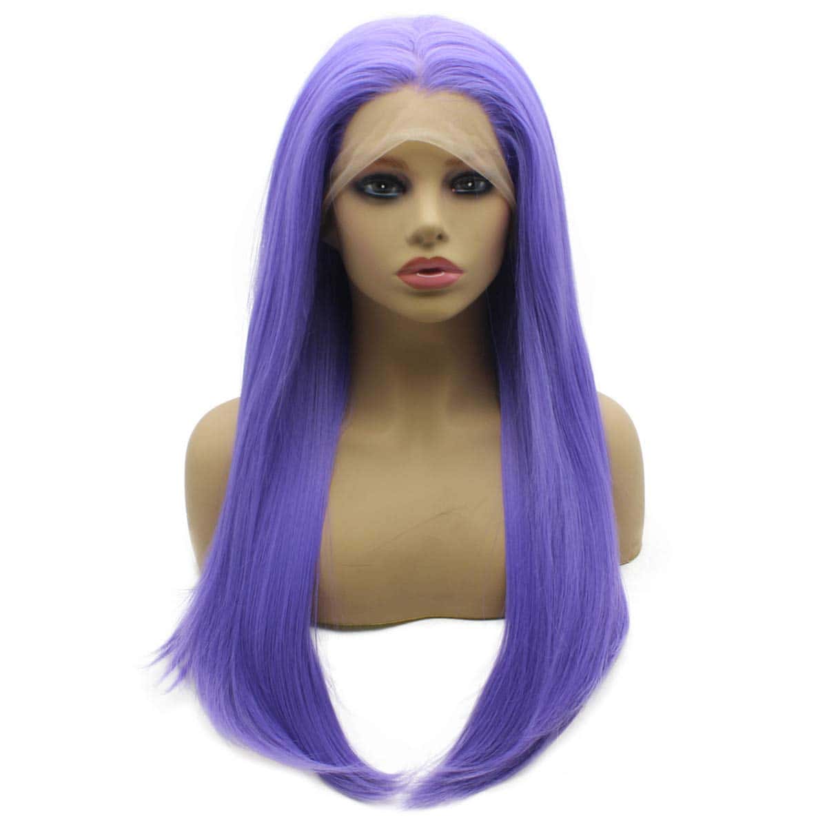 Pelucas de pelo largo y liso morado sintético con encaje