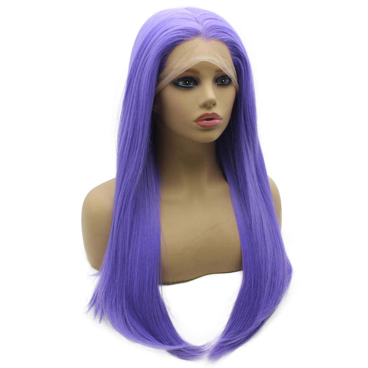 Pelucas de pelo largo y liso morado sintético con encaje - Imagen 3