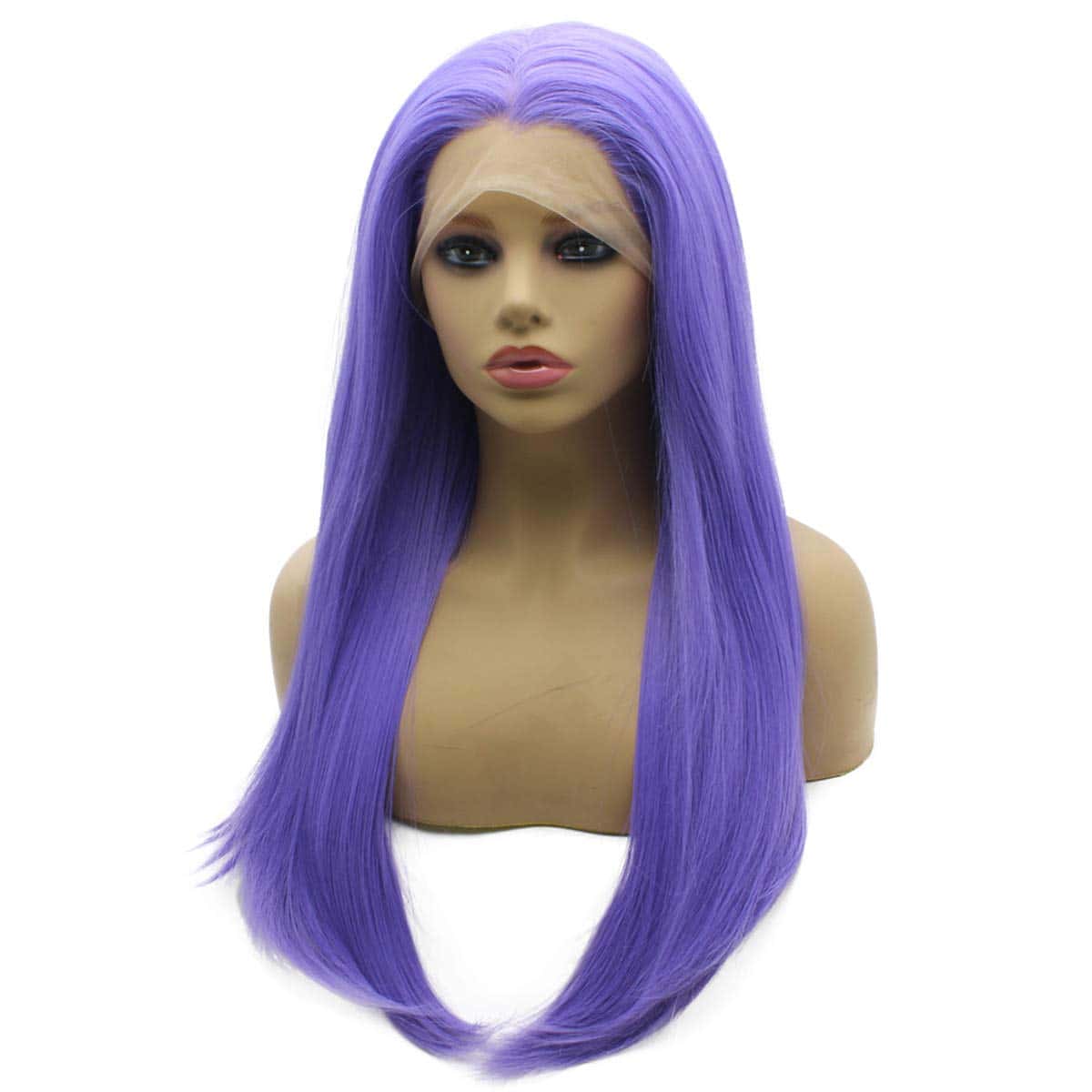 Pelucas de pelo largo y liso morado sintético con encaje - Imagen 5