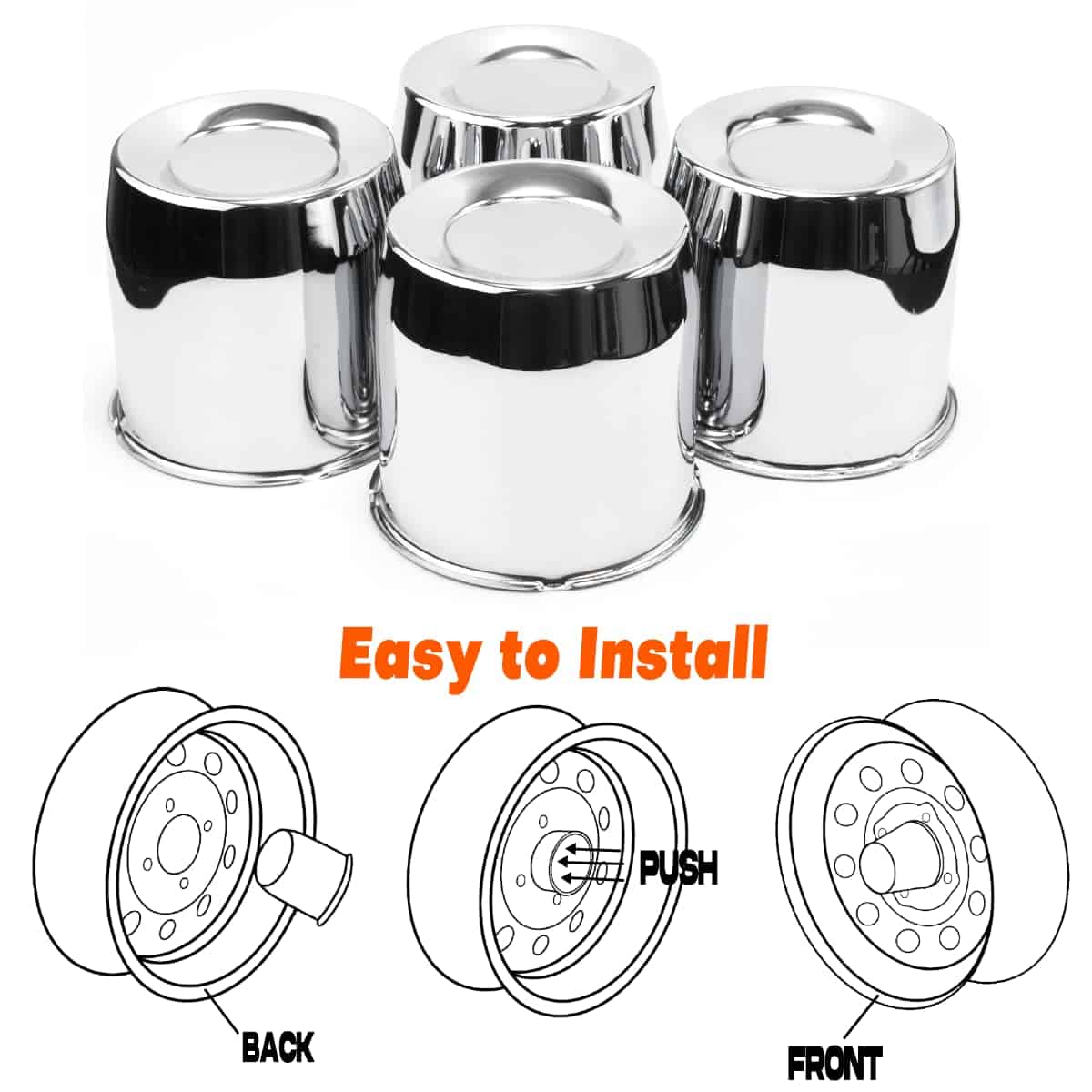 4 Pack Tapas de Centro de Rueda de Acero Cromado Plateado - Imagen 8