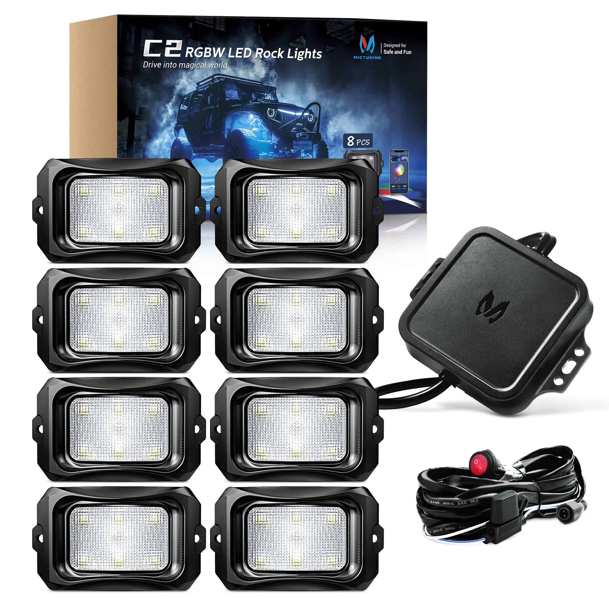 MICTUNING C2 Luces LED Roca Curvas RGBW - 8 Pods Luces