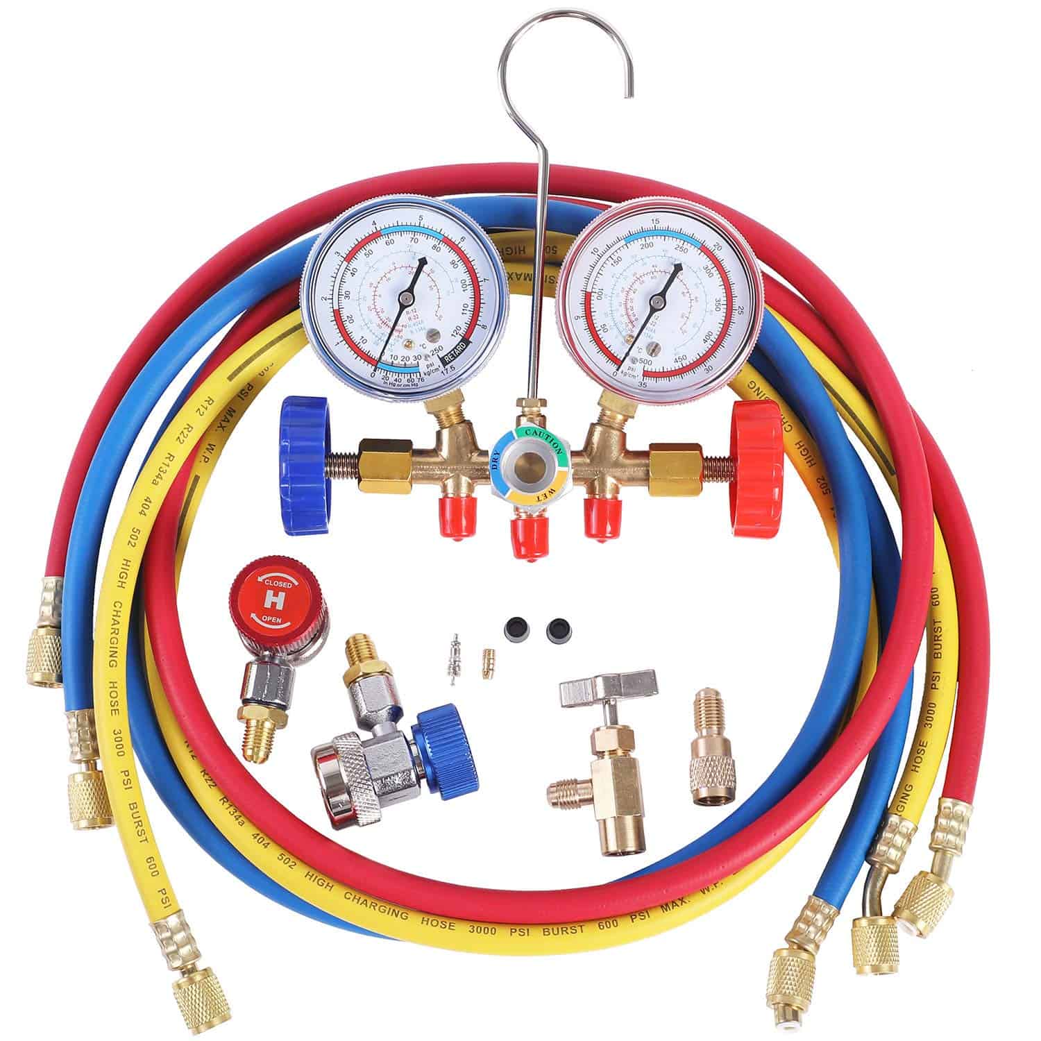 JIFETOR Juego de Manifold de AC de 3 Vías, Herramienta de