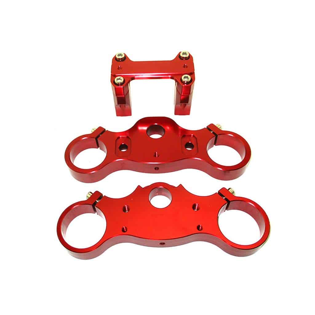 Set de Abrazadera Triple de Aluminio CNC Rojo 45/48-22mm - Imagen 5