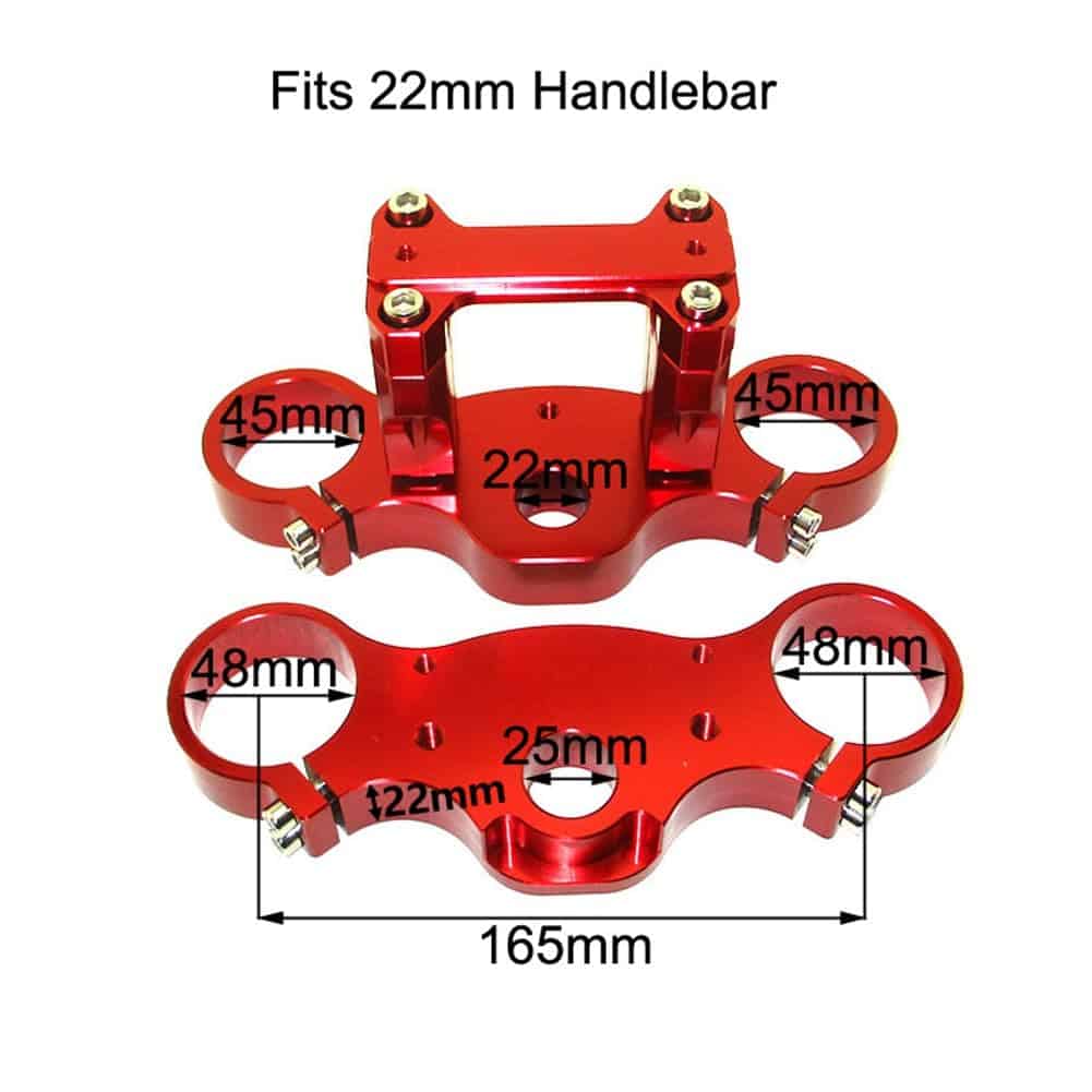 Set de Abrazadera Triple de Aluminio CNC Rojo 45/48-22mm - Imagen 3