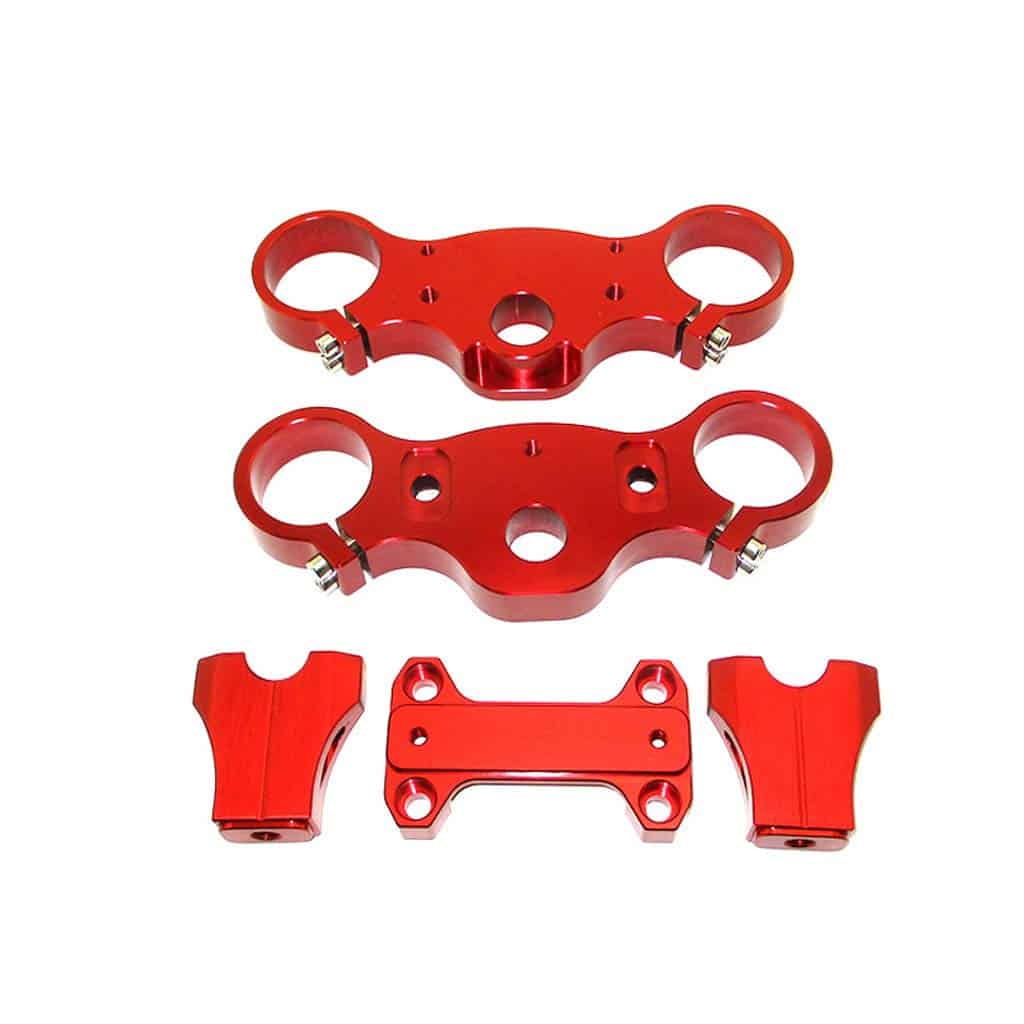 Set de Abrazadera Triple de Aluminio CNC Rojo 45/48-22mm - Imagen 8