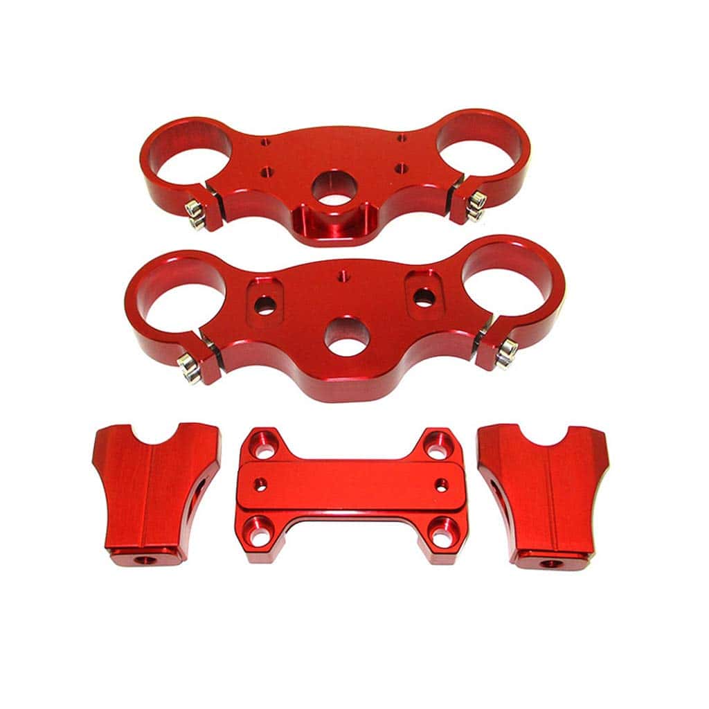 Set de Abrazadera Triple de Aluminio CNC Rojo 45/48-22mm - Imagen 7