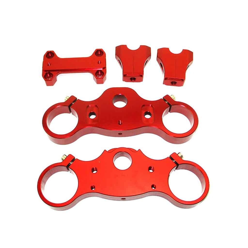 Set de Abrazadera Triple de Aluminio CNC Rojo 45/48-22mm - Imagen 6