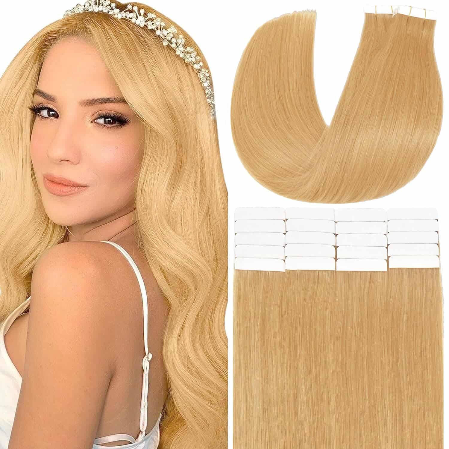 Extensiones de Cabello de Cinta Anrosa Pelo Humano Remy