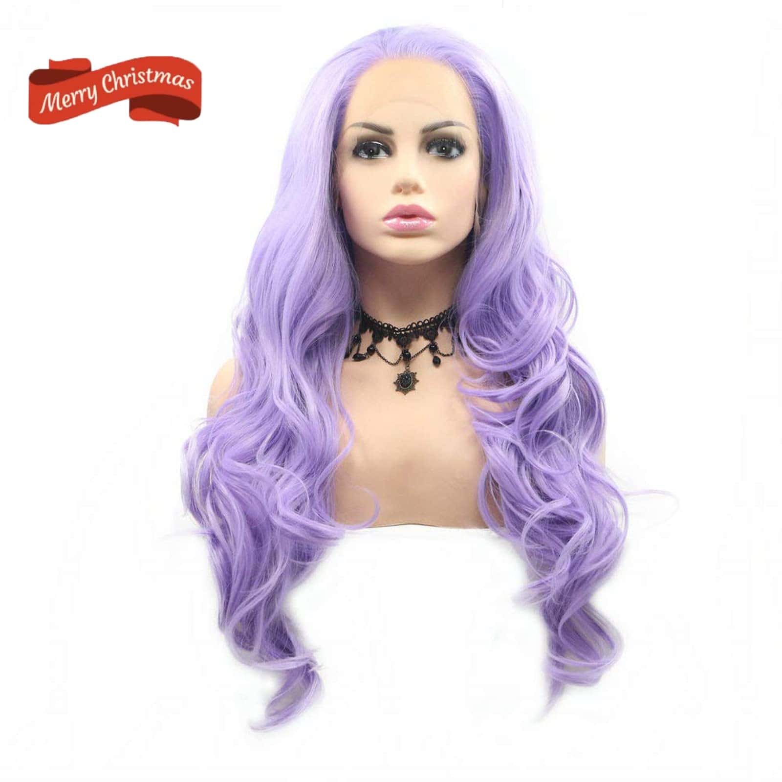 Pelucas de Encaje Morado para Mujeres Onda Larga Real - Imagen 3