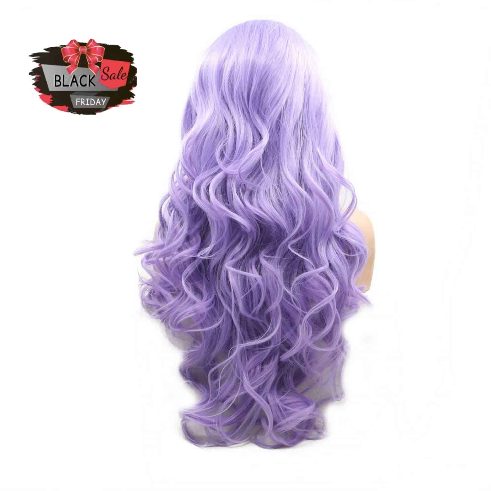 Pelucas de Encaje Morado para Mujeres Onda Larga Real - Imagen 5