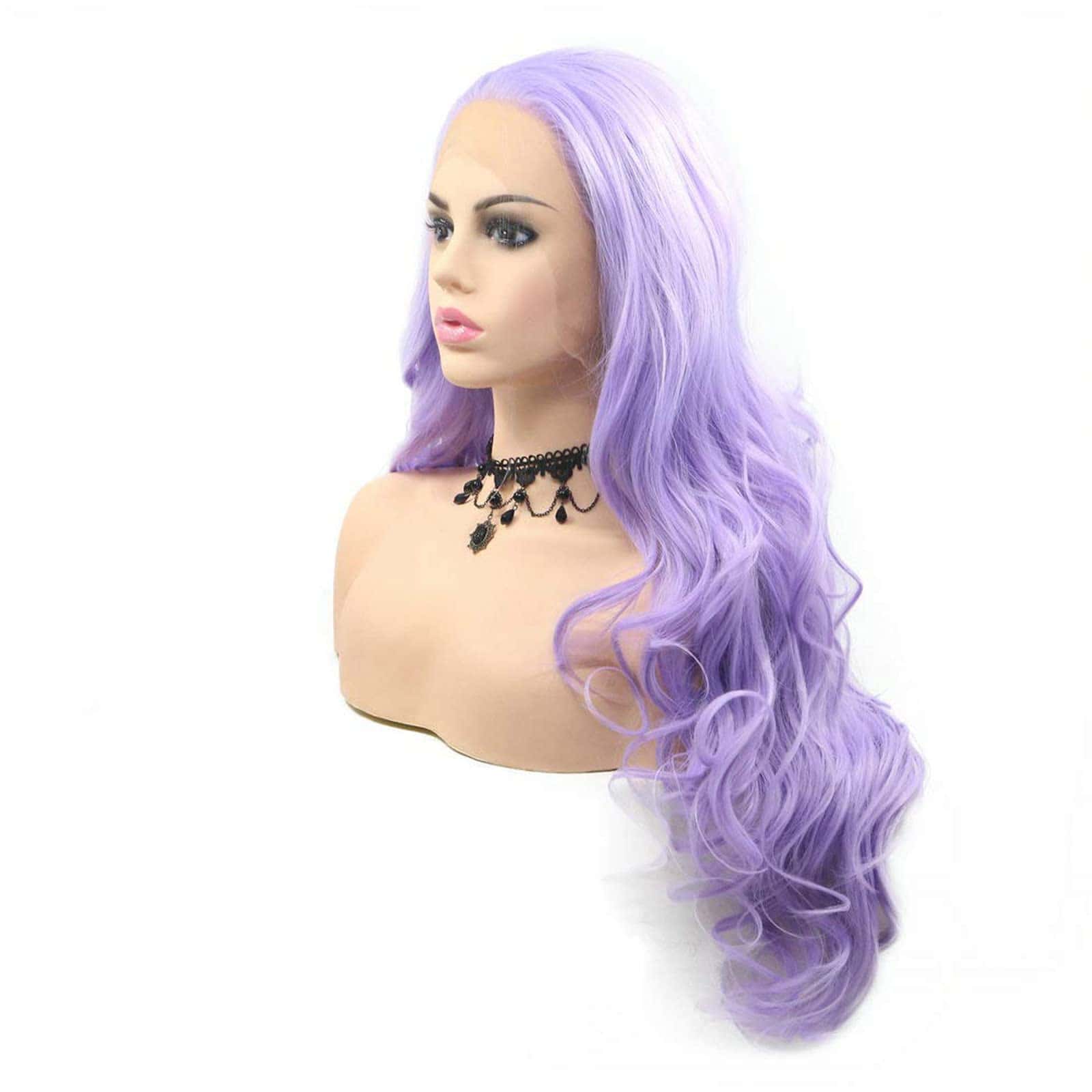 Pelucas de Encaje Morado para Mujeres Onda Larga Real - Imagen 4