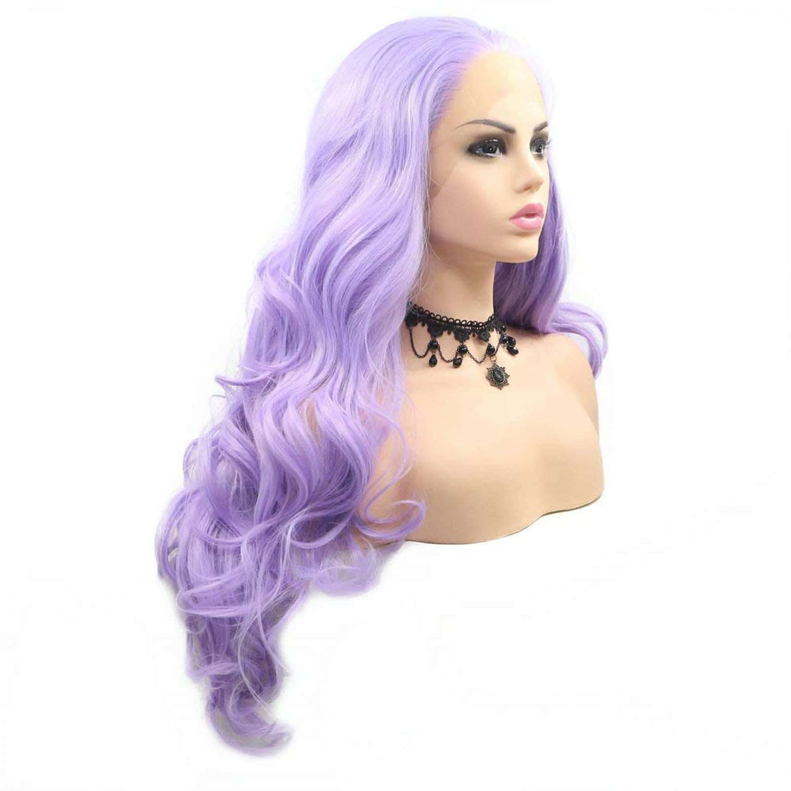 Pelucas de Encaje Morado para Mujeres Onda Larga Real - Imagen 6