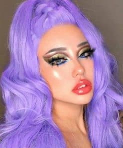 Pelucas de Encaje Morado para Mujeres Onda Larga Real