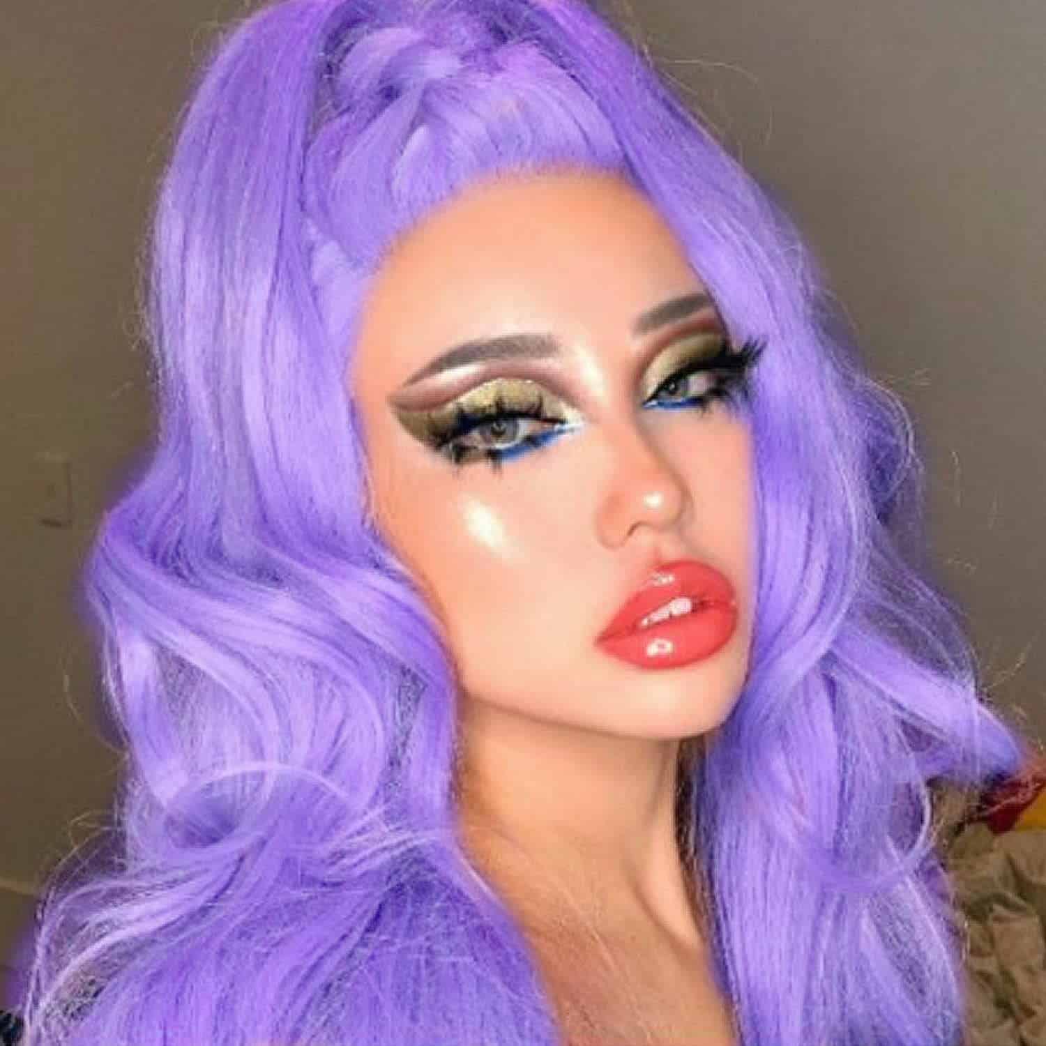 Pelucas de Encaje Morado para Mujeres Onda Larga Real