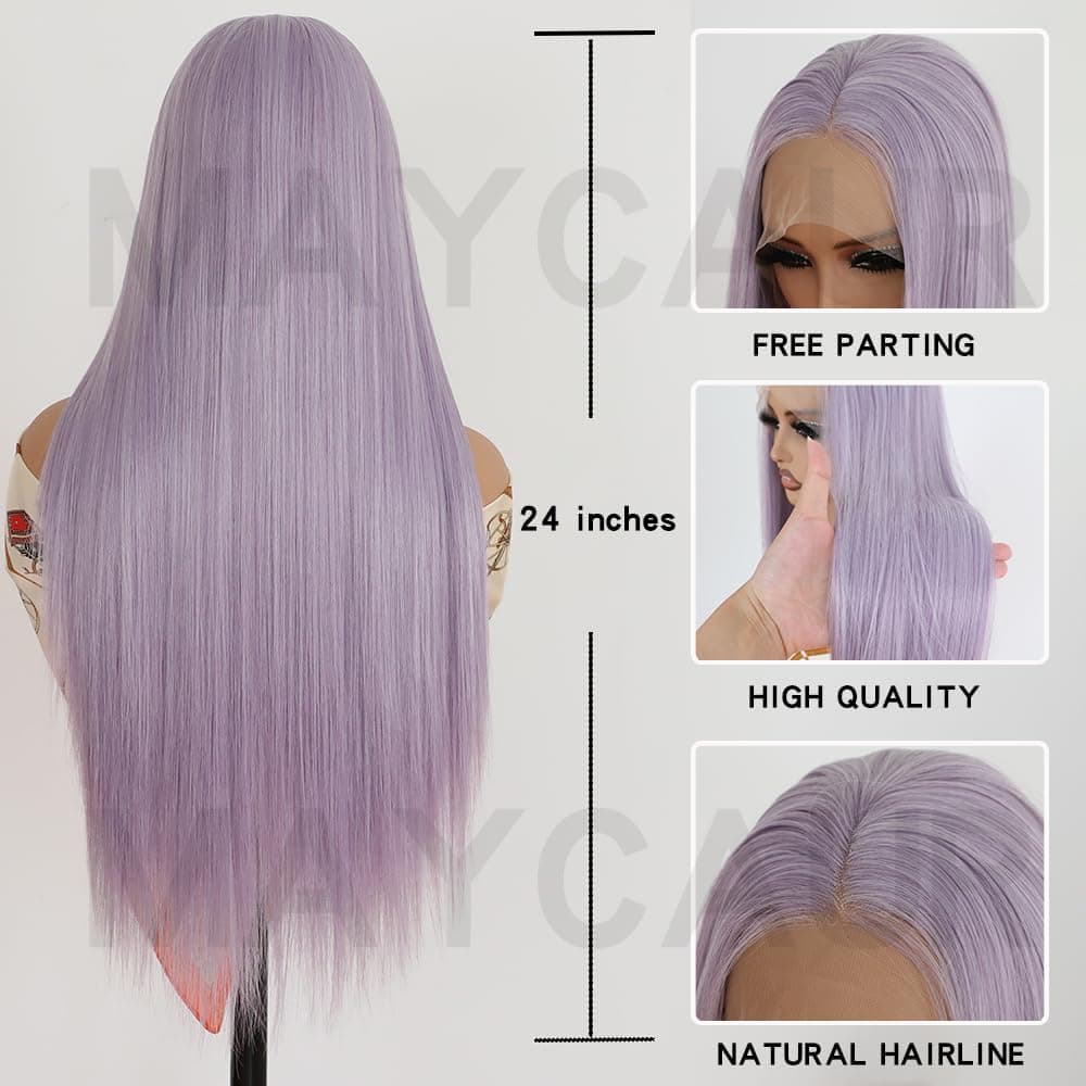 Pelucas Frontales de Encaje Morado Maycaur Largo Recto sin - Imagen 6