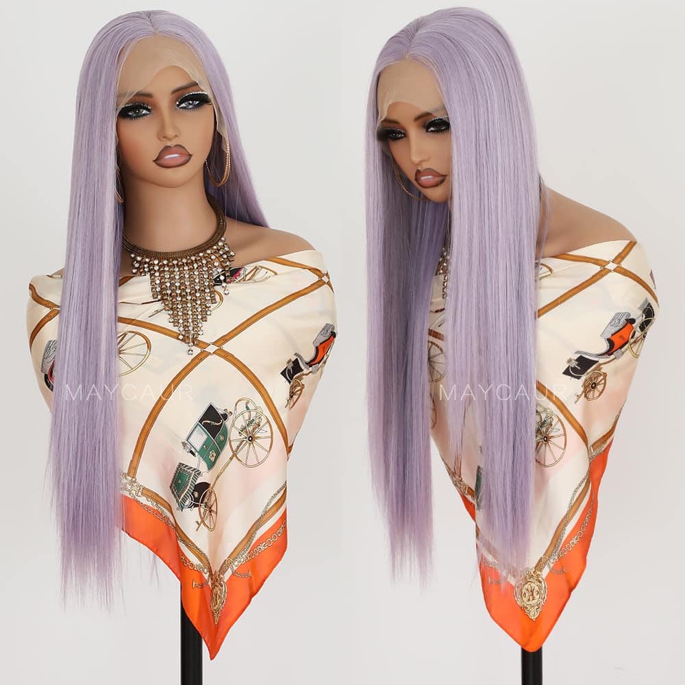 Pelucas Frontales de Encaje Morado Maycaur Largo Recto sin - Imagen 4