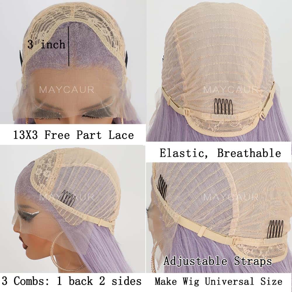 Pelucas Frontales de Encaje Morado Maycaur Largo Recto sin - Imagen 7