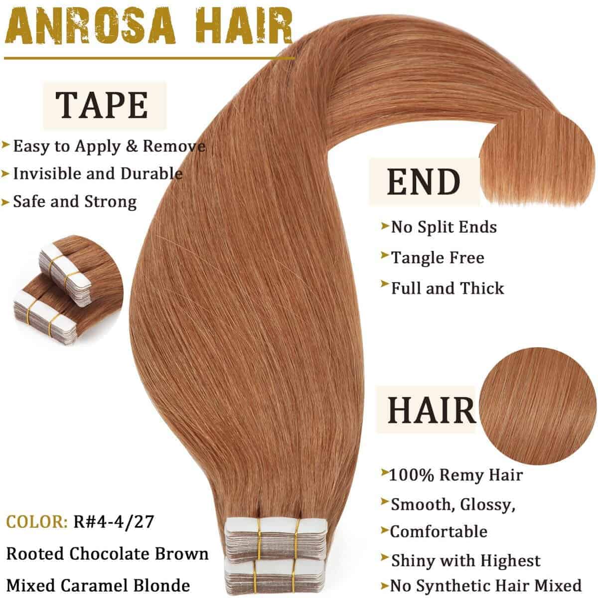 Extensiones de Cabello Adhesivas Anrosa de Cabello Humano - Imagen 3