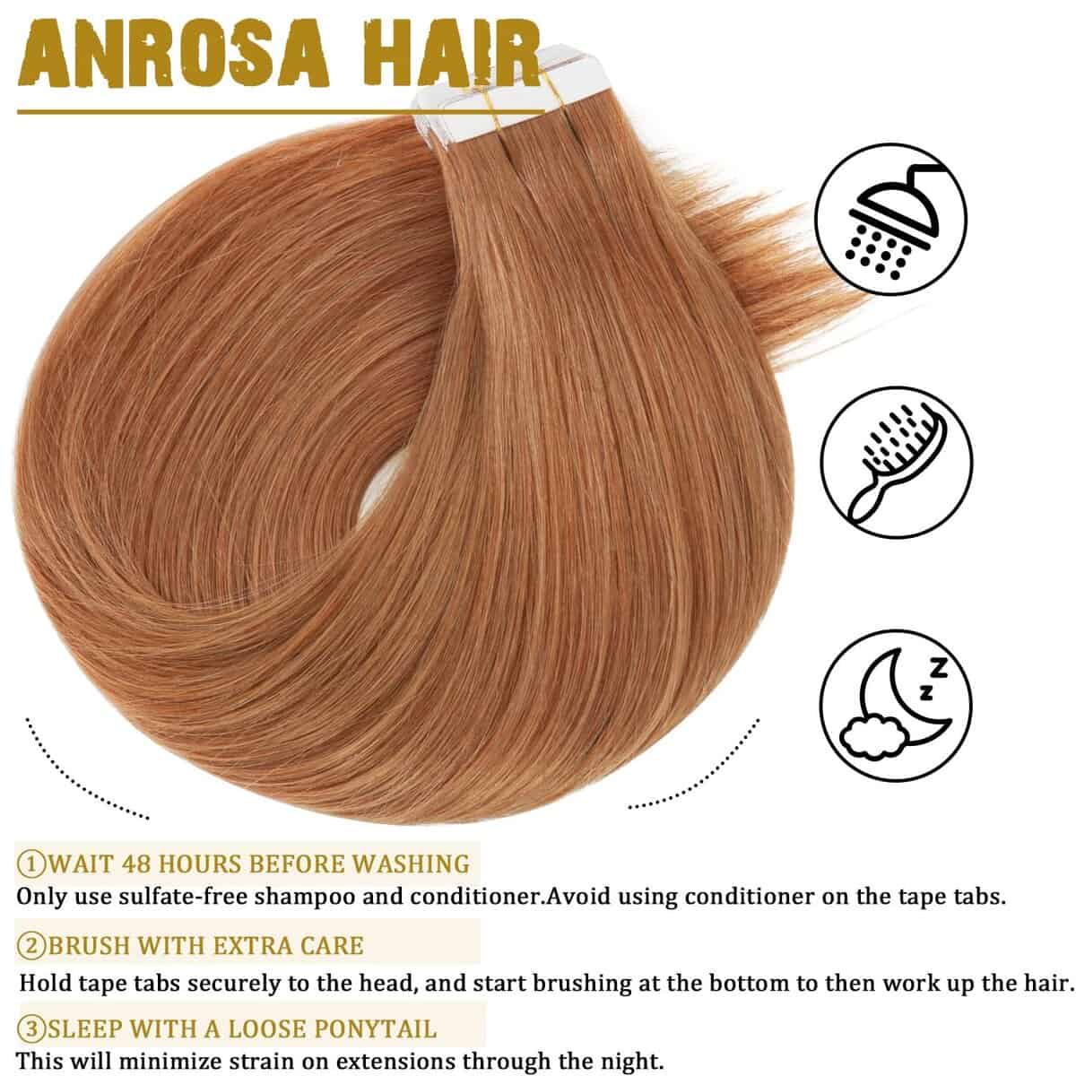 Extensiones de Cabello Adhesivas Anrosa de Cabello Humano - Imagen 5