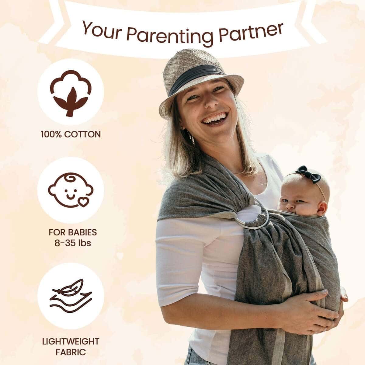Fular Portabebés Hip Baby Wrap Ring Sling - Fular de Bambú - Imagen 6