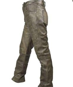 Pantalón de cuero marrón para motociclistas hombres estilo